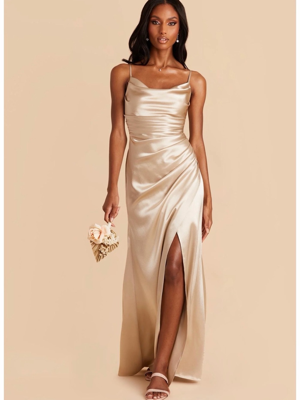 Birdy Grey Lydia Dress Shiny Satin Neutral Champagne